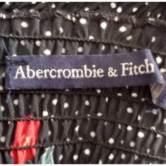 ABERCROMBIE & FITCH SMOCKED BLACK FLORAL WHITE POLKA-DOT CROP TOP SZ.XS EUC. - Picture 4 of 6